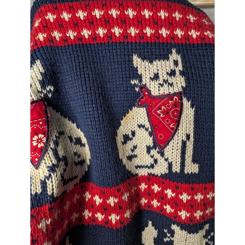 Vintage Navy & Red Cat Lover's Novelty Knit Sweater Cottagecore Grandmacore - Picture 4 of 8